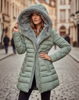 Giacca Piumino Donna Invernale Impermeabile Cappuccio Pelliccia Materiale