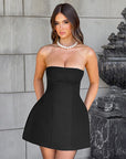 Abito mini donna bustier – taglio strutturato, gonna svasata a trapezio