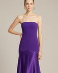Abito lungo donna in raso viola, aderente — vista 4