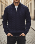 Uomo Maglione Treccia Mezza Zip