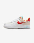 Nike Air Force 1 Low PRM Just Do It White Red Teal sneakers basse uomo e donna pelle bianco rosso, vista laterale