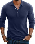 Men's Long Sleeve Polo Knit Fabric Button Placket Slim Fit