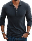 Men's Long Sleeve Polo Knit Fabric Button Placket Slim Fit