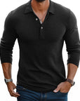 Men's Long Sleeve Polo Knit Fabric Button Placket Slim Fit