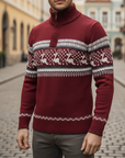 Maglione Uomo con Zip e Motivo Natalizio