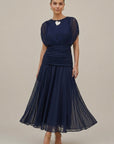 Abito lungo donna in chiffon, scollo a V — vista 7