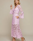 Abito lungo donna in pizzo, scollo a V — vista 4