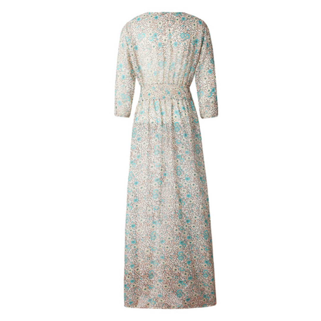 Sildora Abito Lungo Hippie Chic Marrone a Fiori Donna - Vestito Autunnale