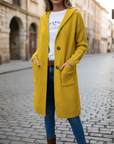Cardigan donna lungo in maglia con cappuccio