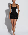 Mini abito da donna con corsetto – gonna scintillante e schiena allacciata