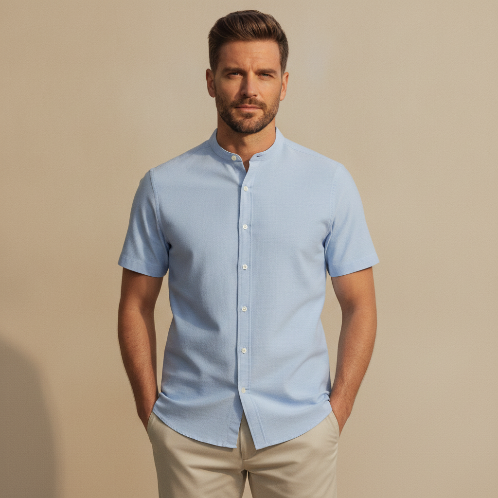 Camicia Uomo Manica Corta in Cotone – Casual Elegante Versatile - Bianco - indossato