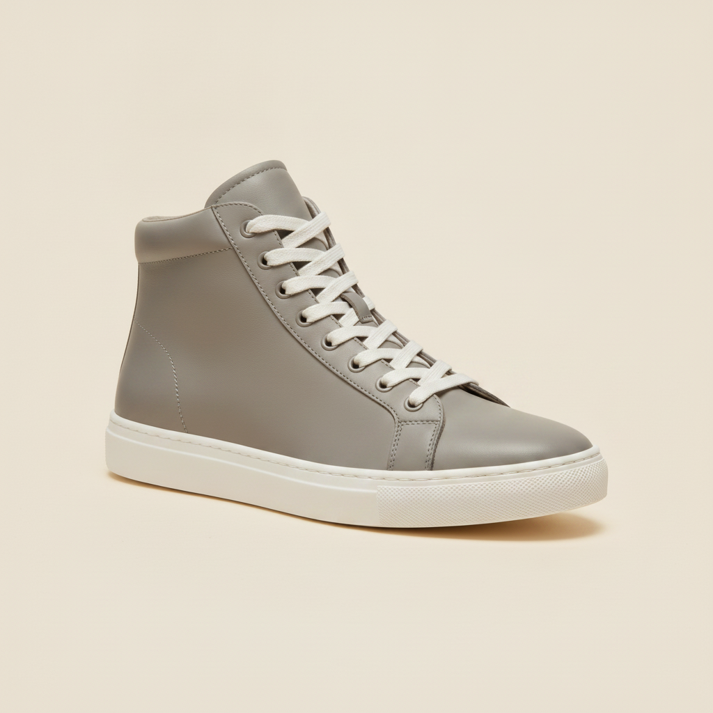 Sneakers Uomo Alte in Pelle – Design High-Top Casual Premium - Grigio