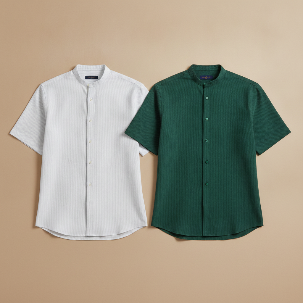 Camicia Uomo Effetto Seersucker – Fresca e Testurizzata Estiva - Verde e Bianco