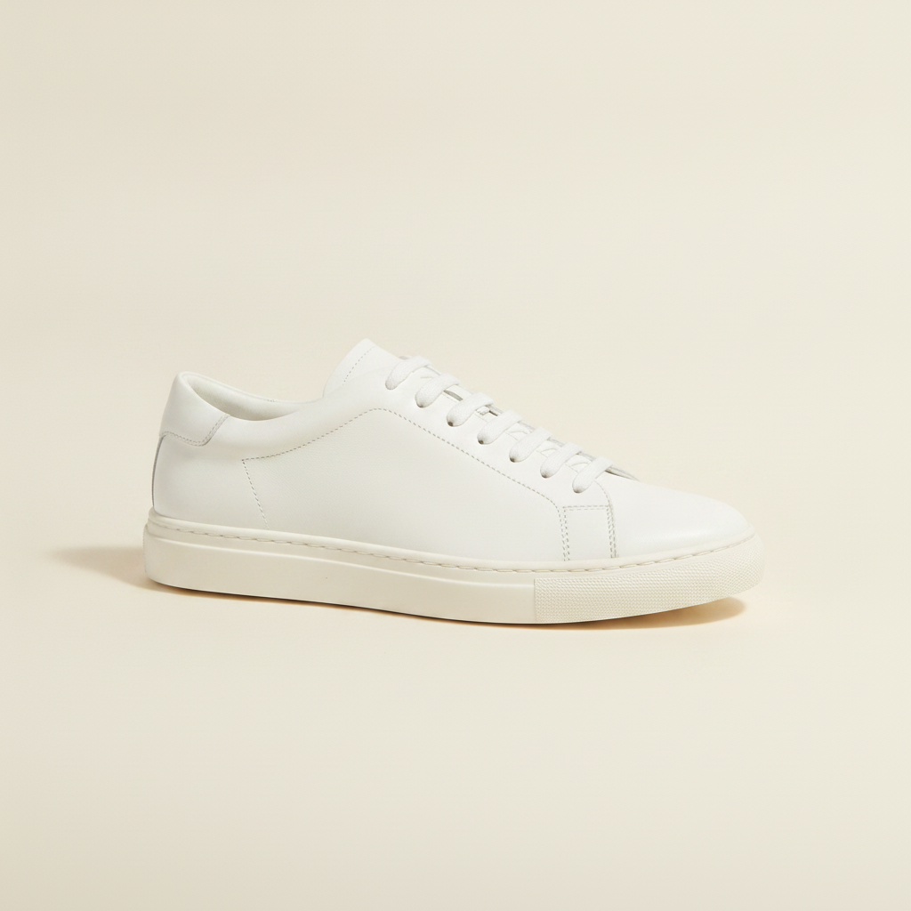 Sneakers Uomo in Pelle Bianca – Design Minimalista Casual Chic - vista laterale