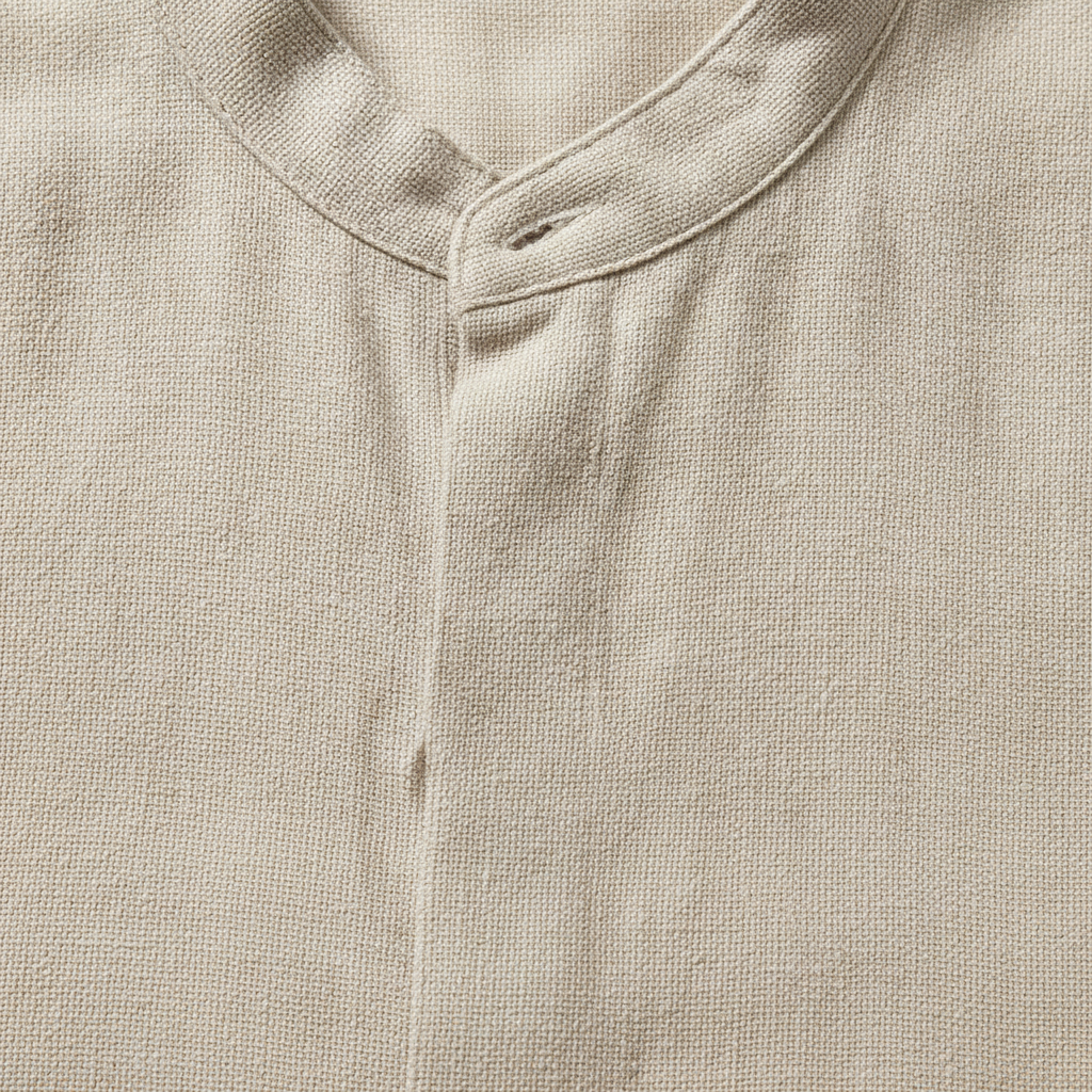 Completo Coordinato Uomo Colletto Coreana in Lino e Pantaloncini - dettaglio
