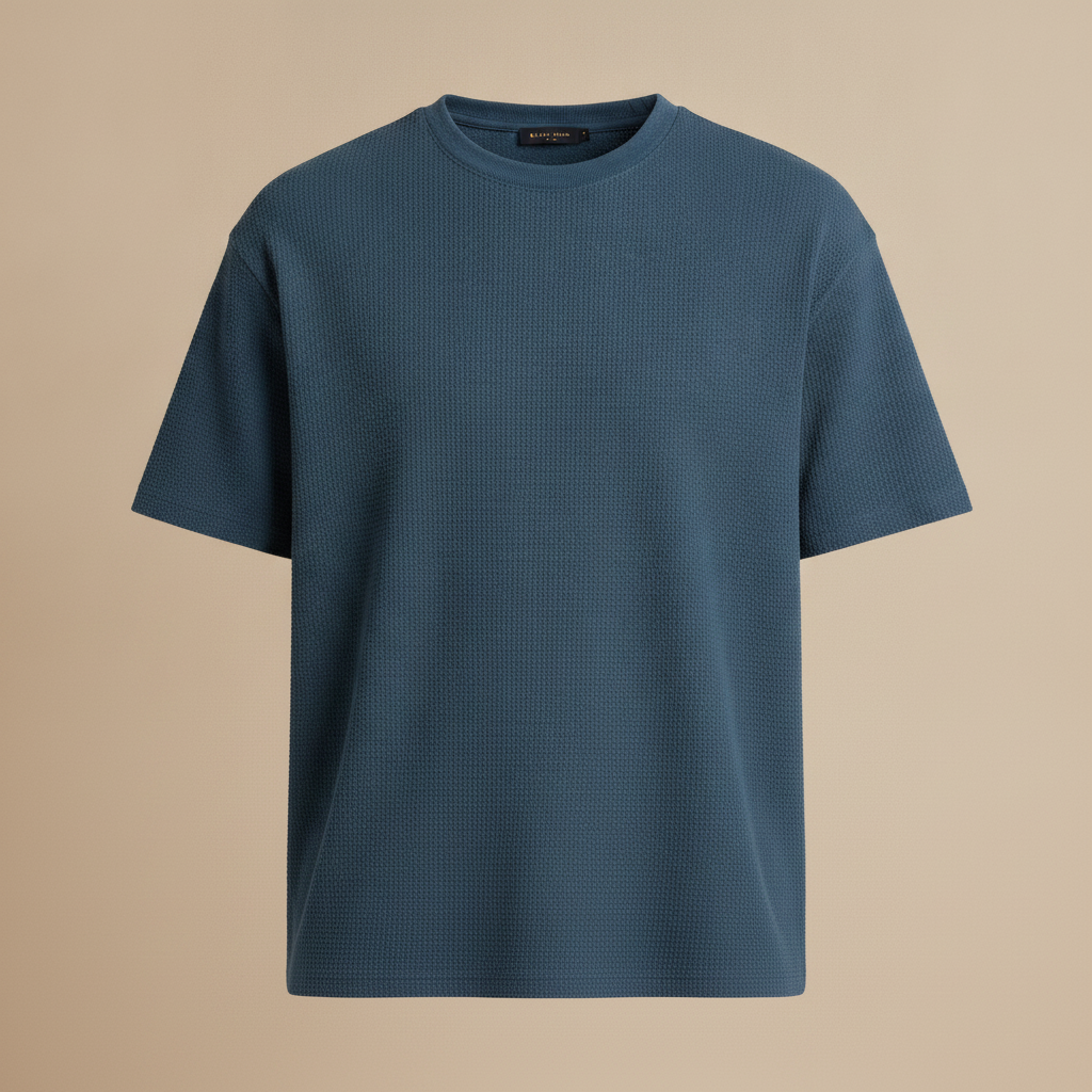 T-shirt Uomo Waffle Knit – Texture Nido d'Ape Elegante - Blu Petrolio