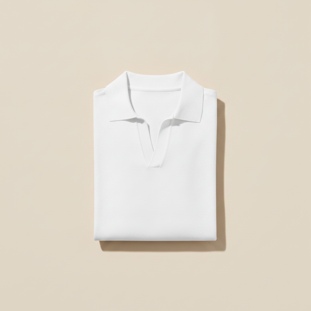 Polo Uomo con Colletto Johnny – Chiusura Aperta Casual Chic - Bianco