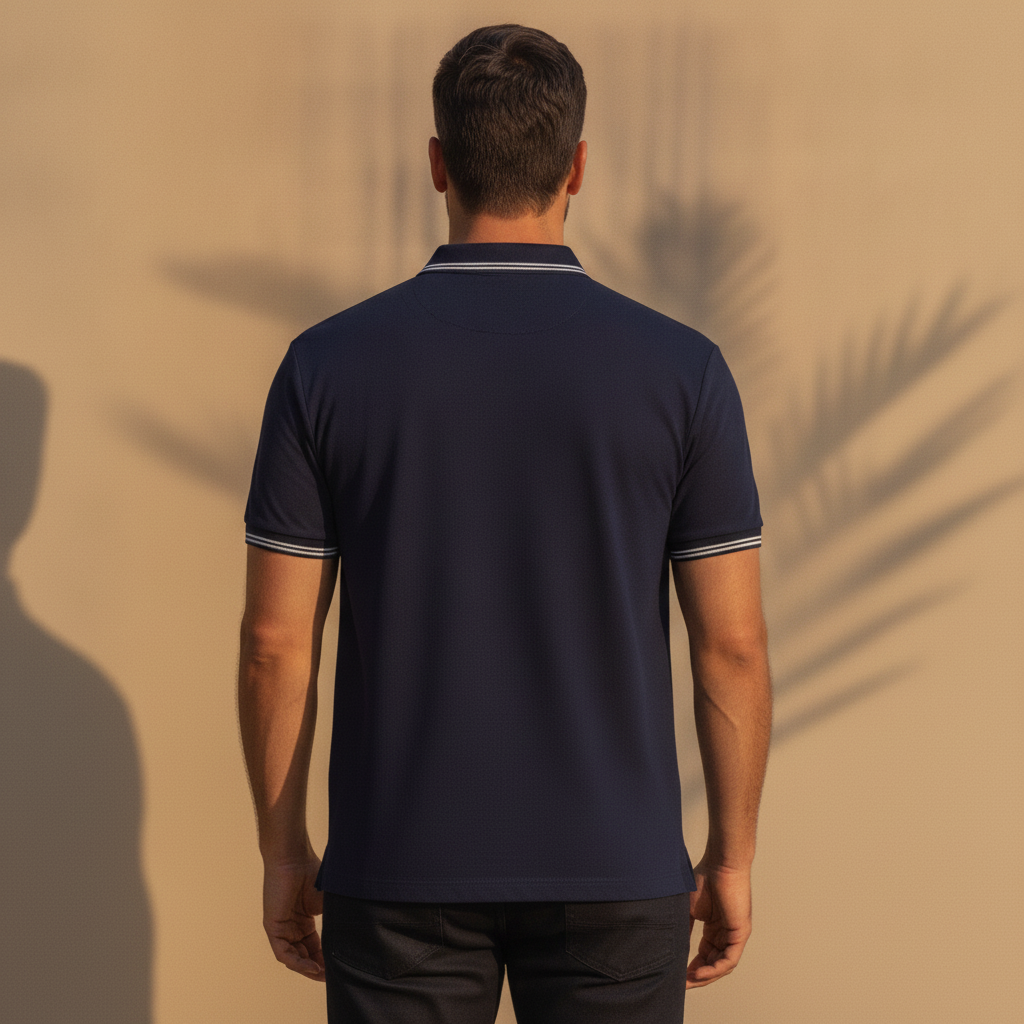 Polo Uomo con Bordi a Contrasto – Colletto e Polsini Rigati Eleganti - vista posteriore