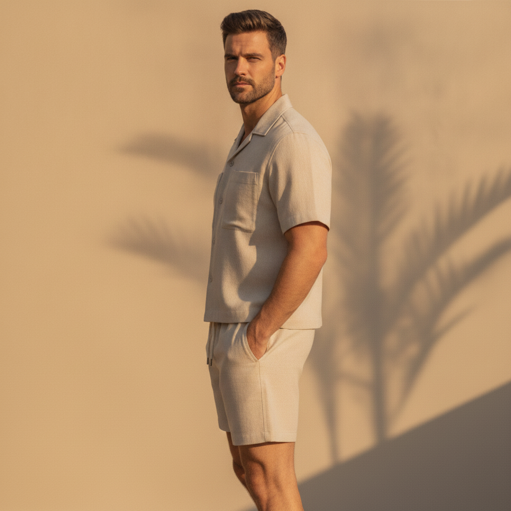 Completo Coordinato Uomo Overshirt Leggero e Pantaloncini - vista laterale