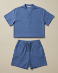 Completo Coordinato Uomo Camicia Chambray e Pantaloncini - Blu Medio