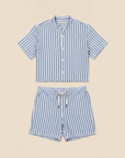 Completo Coordinato Uomo Camicia Lino a Righe e Pantaloncini - Azzurro e Bianco