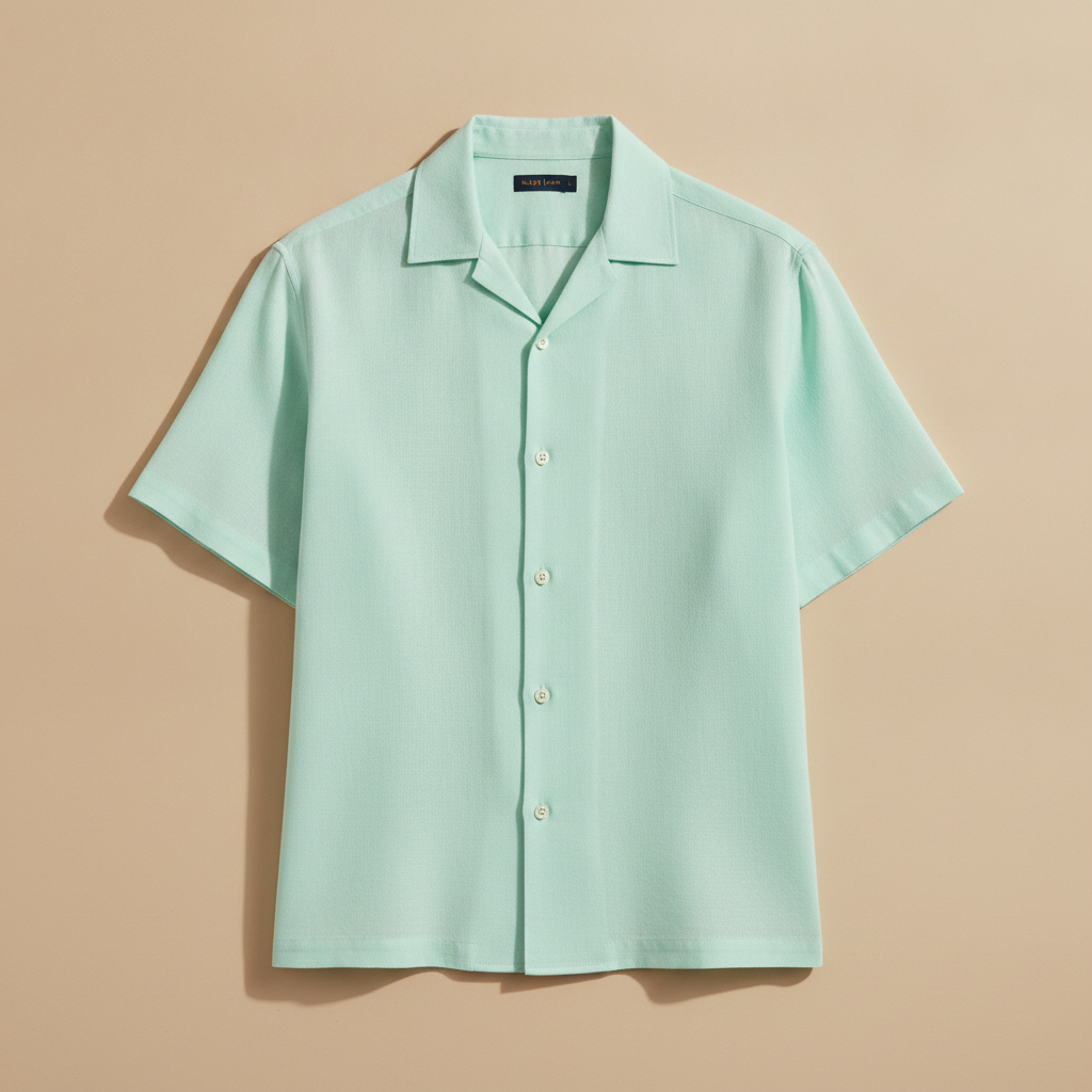 Camicia Uomo Camp Collar Tinta Pastello – Elegante e Rilassata - Verde Menta