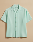 Camicia Uomo Camp Collar Tinta Pastello – Elegante e Rilassata - Verde Menta