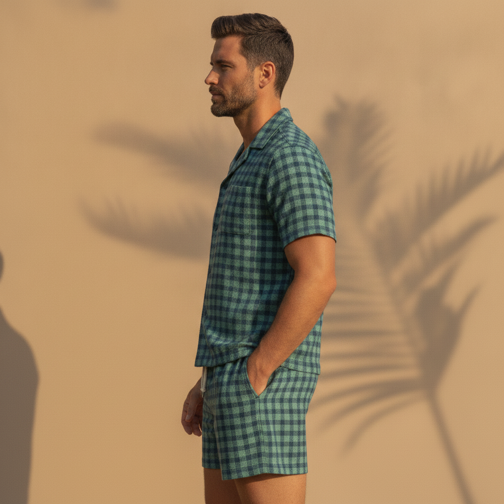 Completo Coordinato Uomo Camicia Tartan Estivo e Pantaloncini - vista laterale
