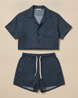 Completo Coordinato Uomo Camicia Geometrica e Pantaloncini - Geometrico Navy