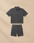 Completo Coordinato Uomo Polo Zip e Bermuda - Grigio Antracite