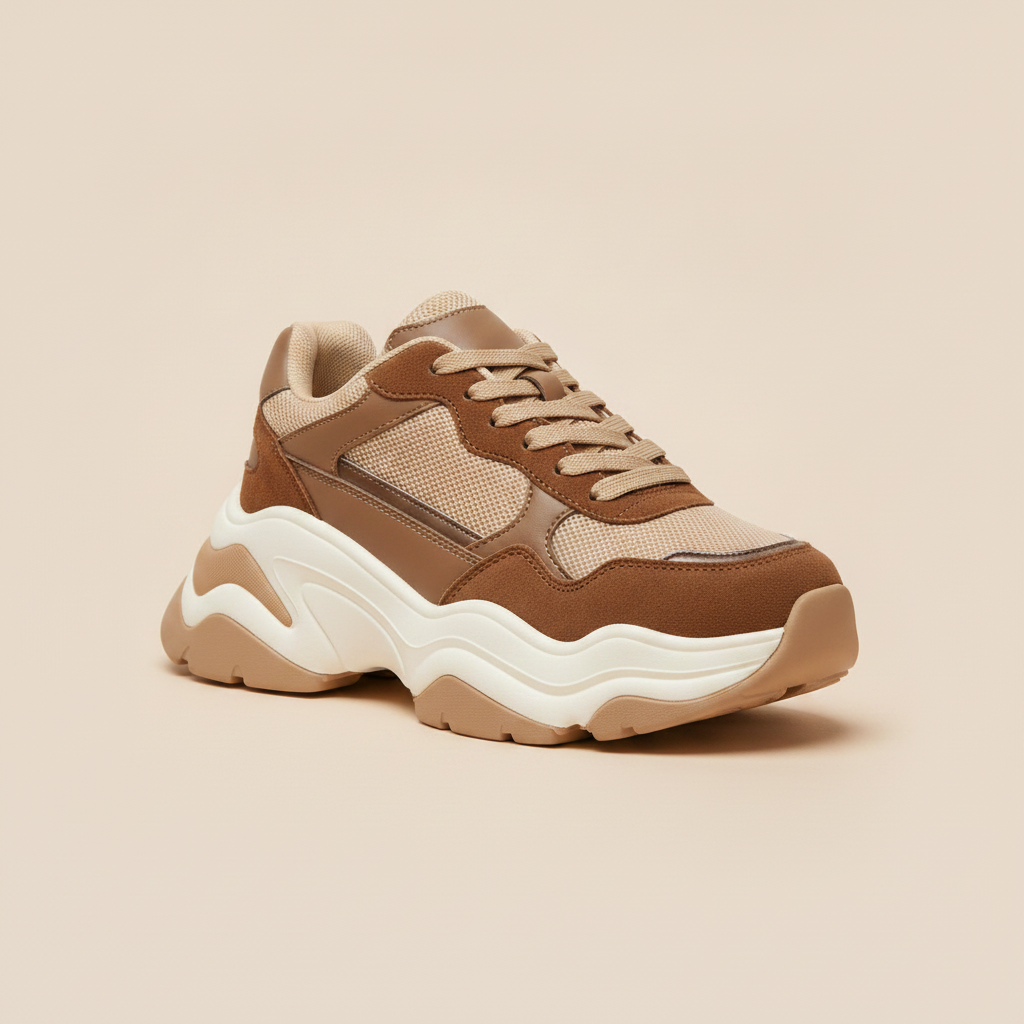Sneakers Uomo Chunky Dad Bicolore – Streetwear Retro di Tendenza - Beige e Marrone