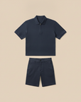 Completo Coordinato Uomo Polo Zip e Bermuda - Blu Navy