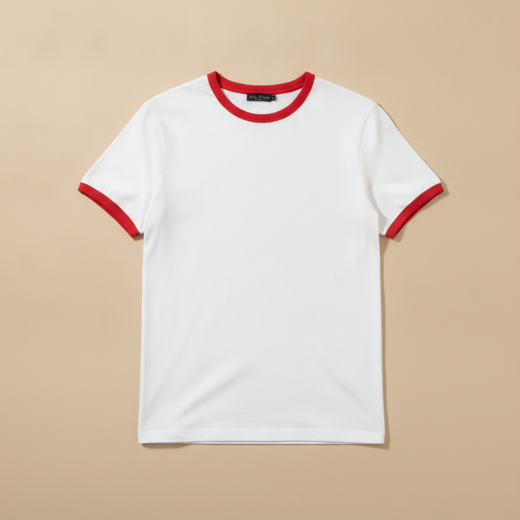 T-shirt Uomo con Bordi a Contrasto – Stile Ringer Rétro - Bianco con Rosso