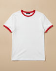 T-shirt Uomo con Bordi a Contrasto – Stile Ringer Rétro - Bianco con Rosso
