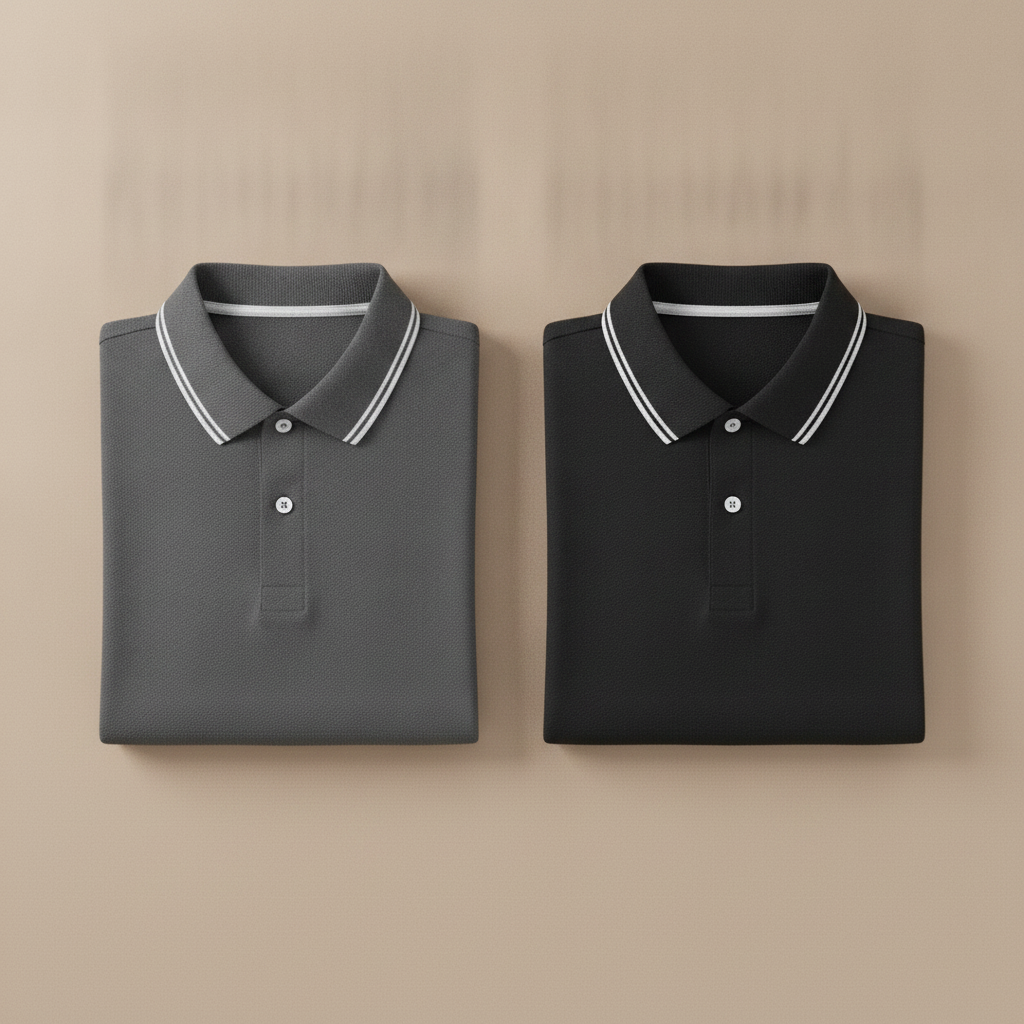 Polo Uomo con Bordi a Contrasto – Colletto e Polsini Rigati Eleganti - Nero con Grigio