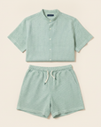 Completo Coordinato Uomo Camicia Seersucker e Pantaloncini - Verde e Bianco