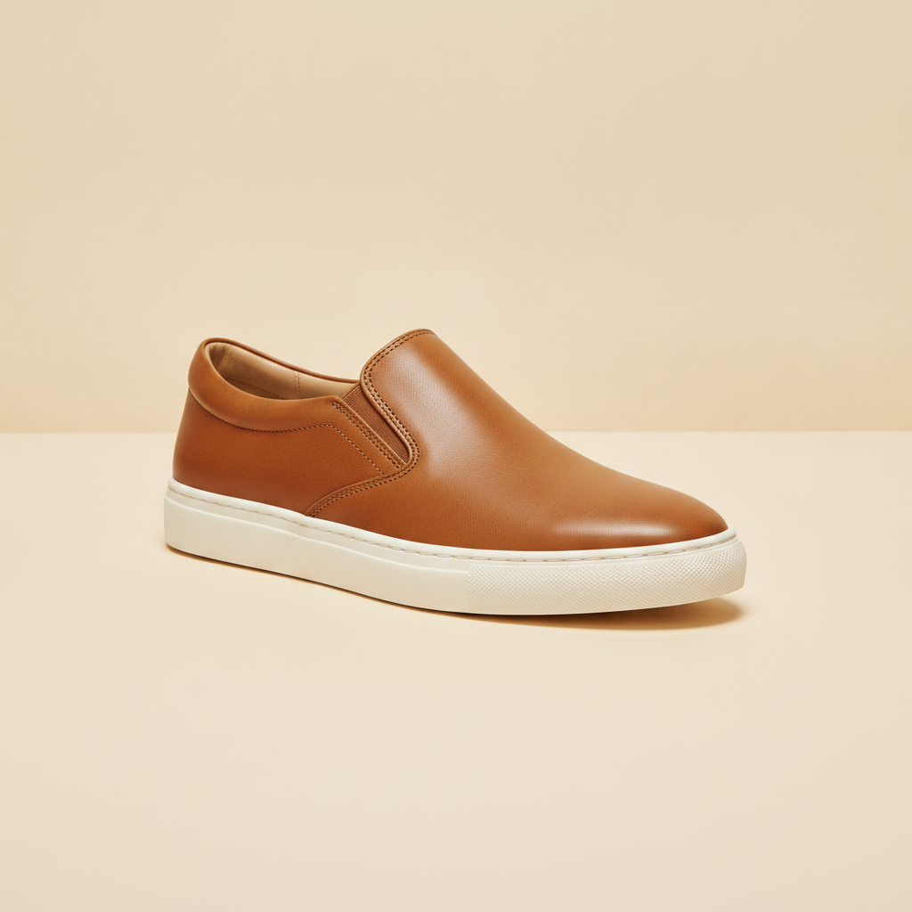 Sneakers Uomo Slip-On in Pelle – Senza Lacci Eleganti e Comode - Cammello
