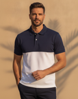 Polo Uomo Color Block Sportiva – Design Bicolore Dinamico - Navy e Bianco - indossato