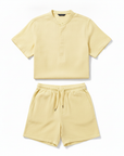 Completo Coordinato Uomo Camicia Fiammata Pastello e Pantaloncini - Giallo Pastello