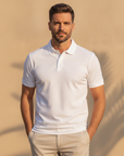 Polo Uomo Tinta Unita Basic – Essenziale Versatile del Guardaroba - Bianco - indossato