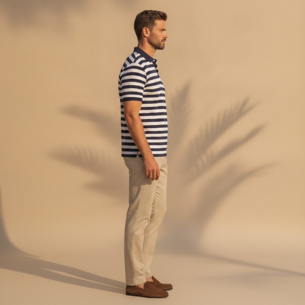 Polo Uomo a Righe Marinière – Stile Nautico Mediterraneo - vista laterale