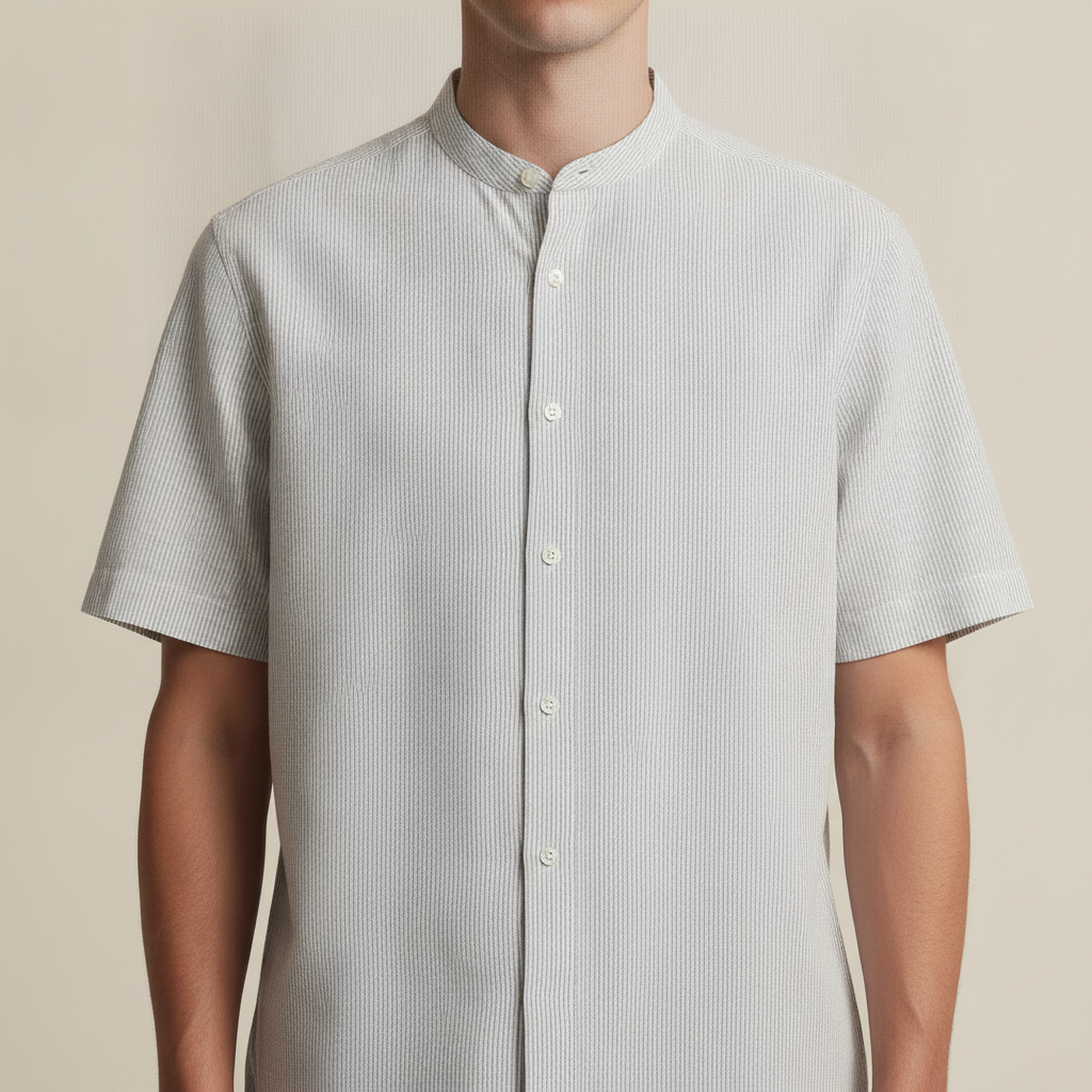 Camicia Uomo Effetto Seersucker – Fresca e Testurizzata Estiva - Grigio e Bianco
