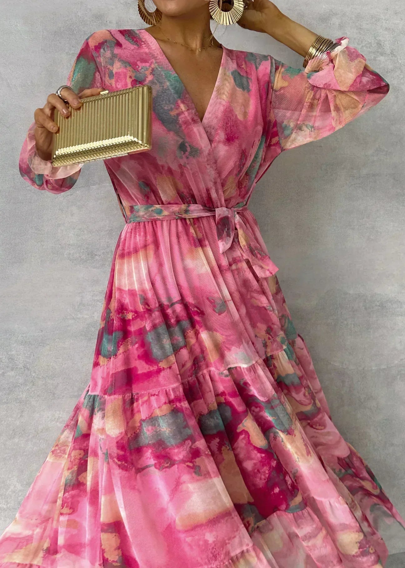 Abito lungo donna in chiffon, floreale — vista 4