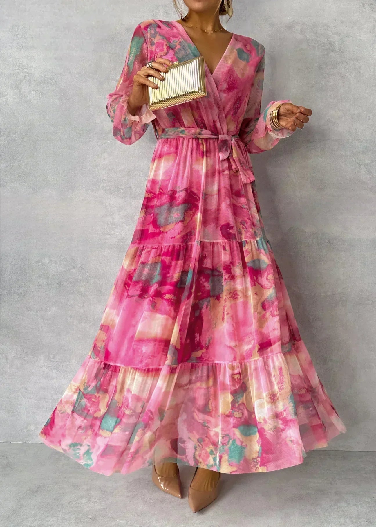 Abito lungo donna in chiffon, floreale