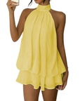 Vestito Mini Donna con Volant a Strati – Schiena Scoperta Halter Trapezio