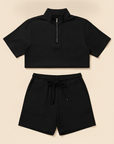 Completo Coordinato Uomo Polo Zip e Pantaloncini - Nero