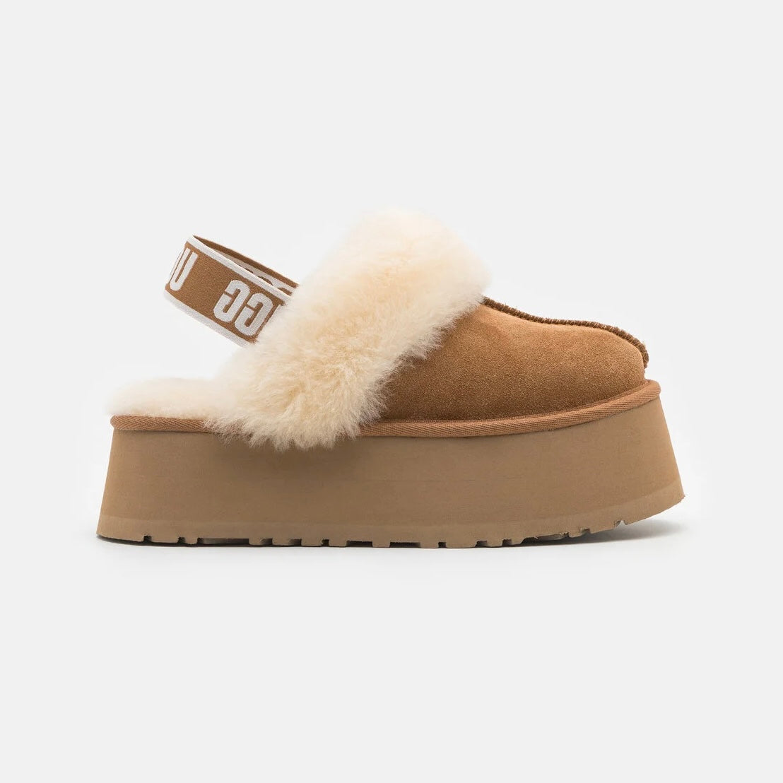 UGG Funkette Chestnut sabot platform donna in pelle scamosciata e montone marrone chestnut, vista laterale