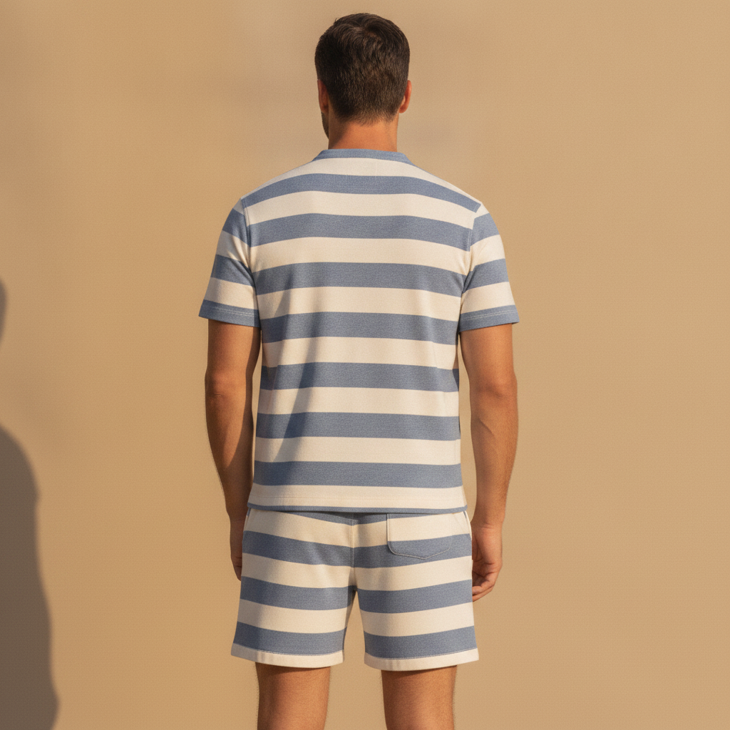 Completo Coordinato Uomo Camicia Righe Bayadère e Pantaloncini - vista posteriore