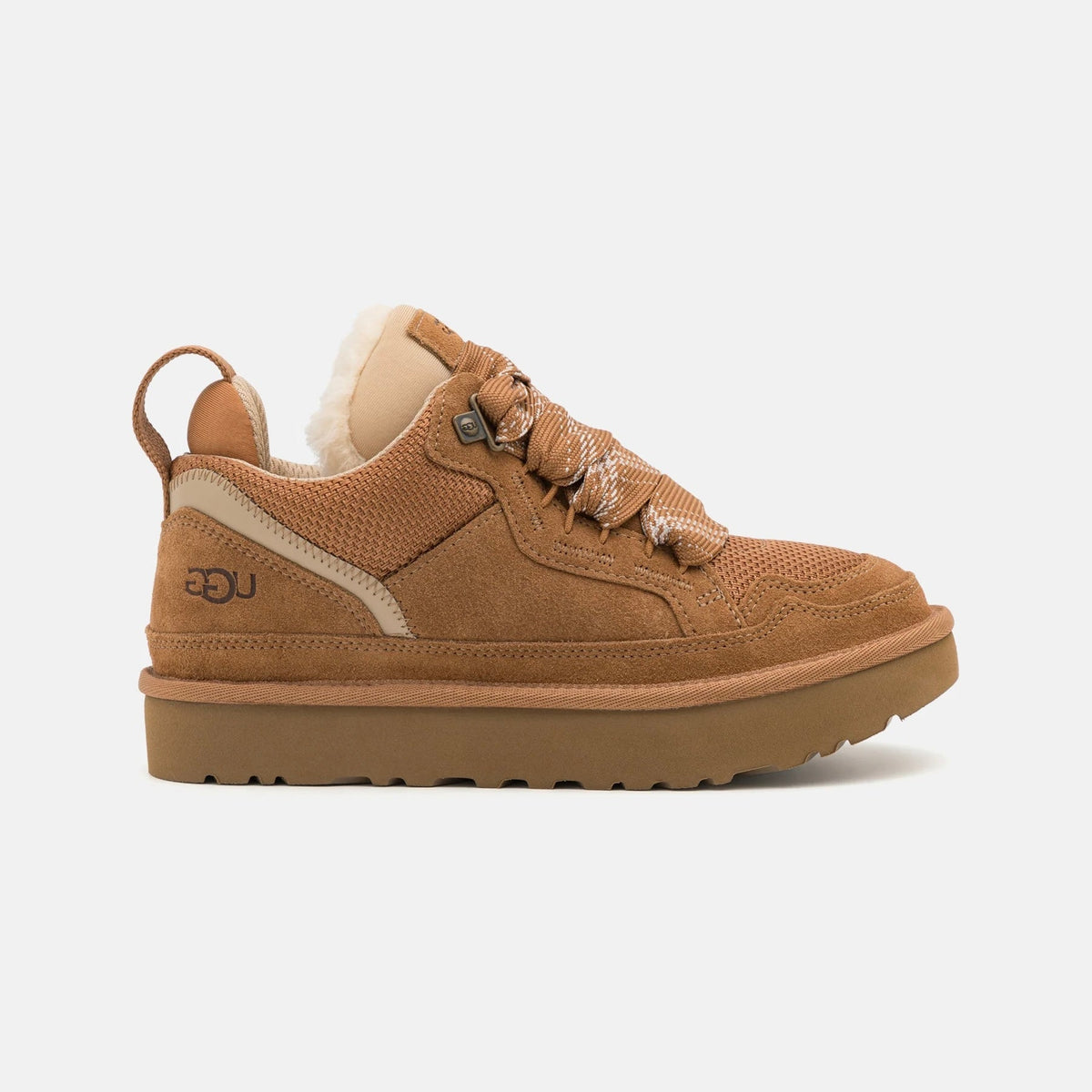 UGG Lowmel Chestnut sneakers uomo e donna in pelle scamosciata marrone chestnut, vista laterale
