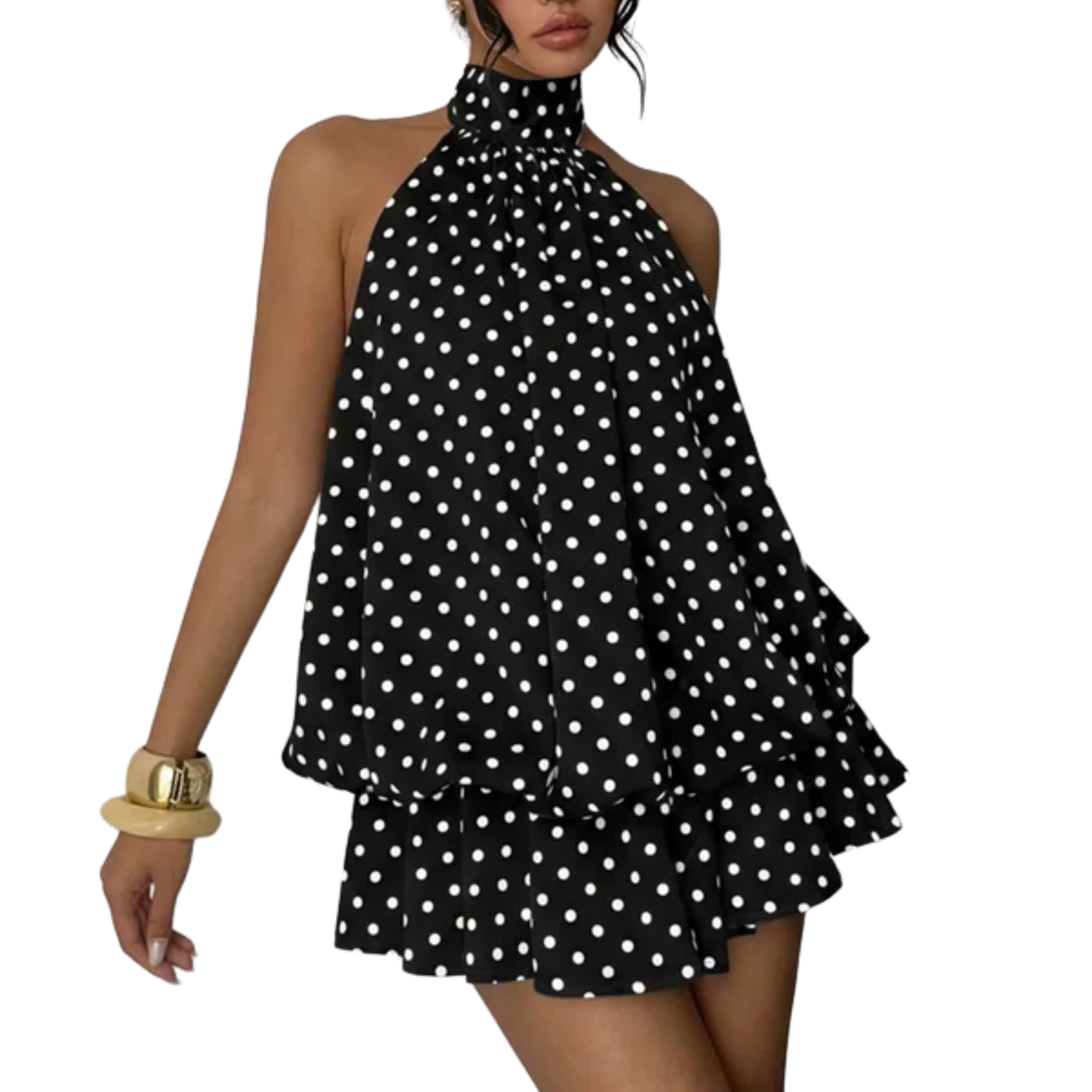 Vestito Mini Donna con Volant a Strati – Schiena Scoperta Halter Trapezio